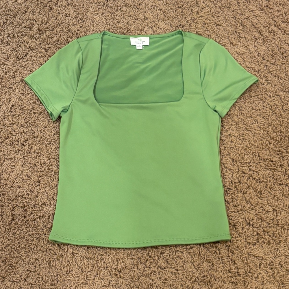 Live In The Moment Green Blouse Top Square Neck